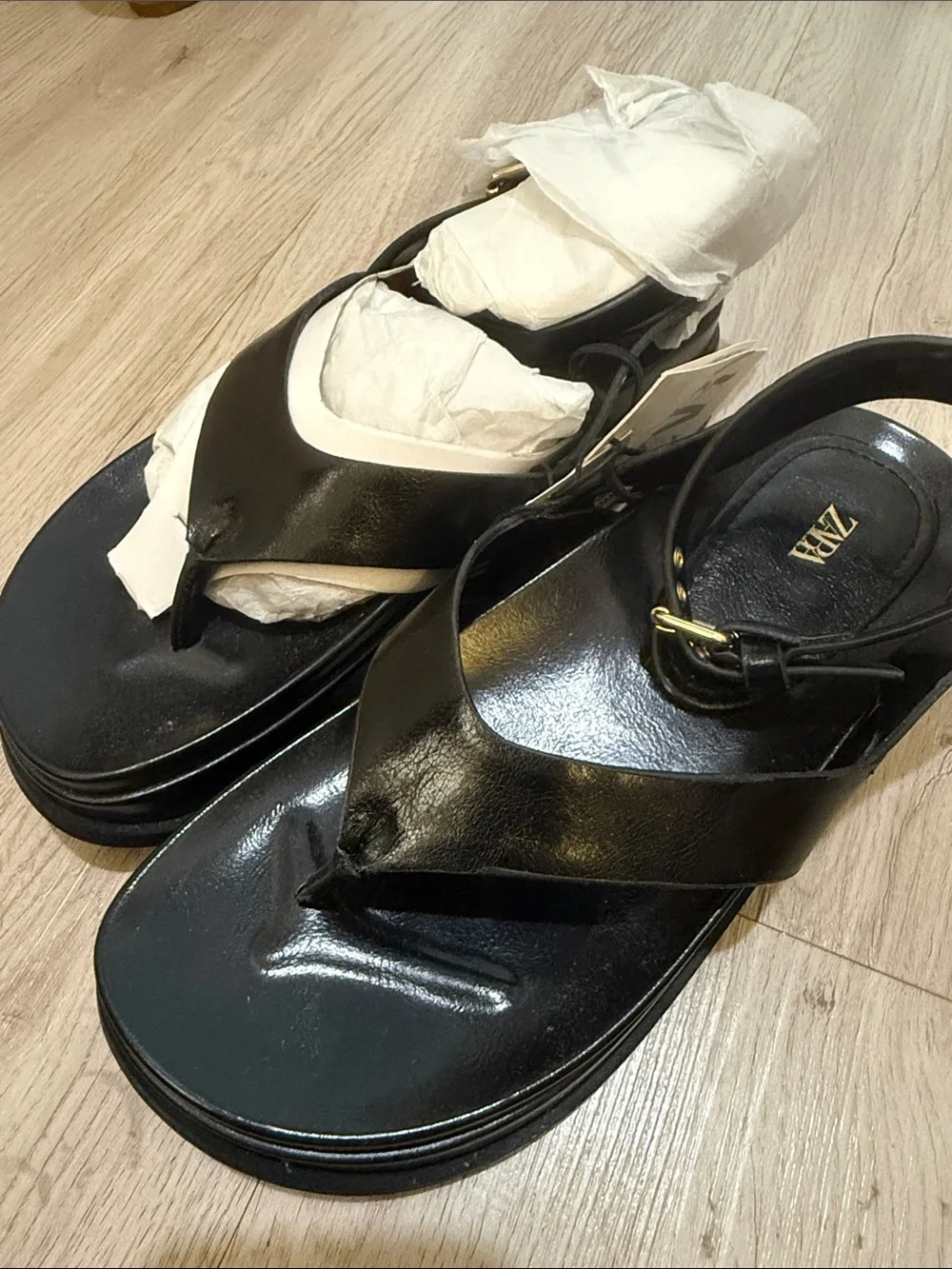 NWT Zara Black Thong Platform Sandals with Ankle Strap - Picture 2 of 4